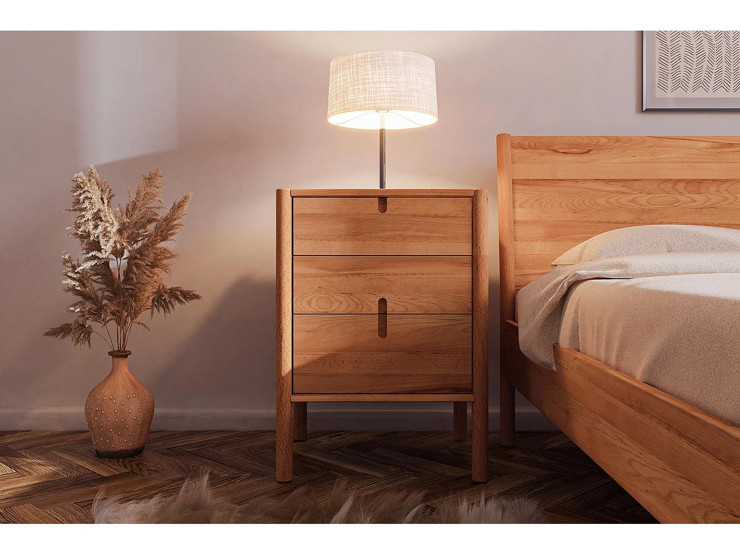 POLA - Nachttisch mit Schubladen aus Kernbuche, naturgeölt