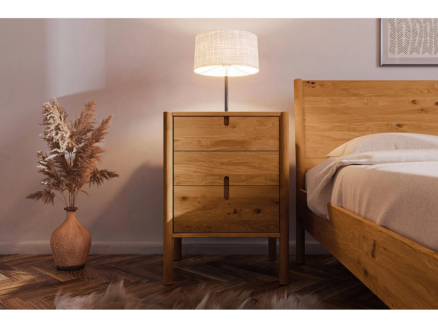 POLA - Nachttisch mit Schubladen aus Wildeiche, naturgeölt