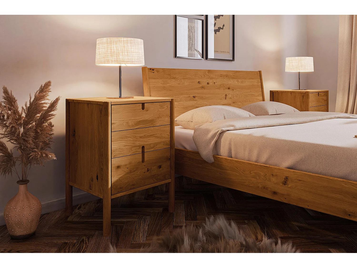 POLA - Nachttisch mit Schubladen aus Wildeiche, naturgeölt