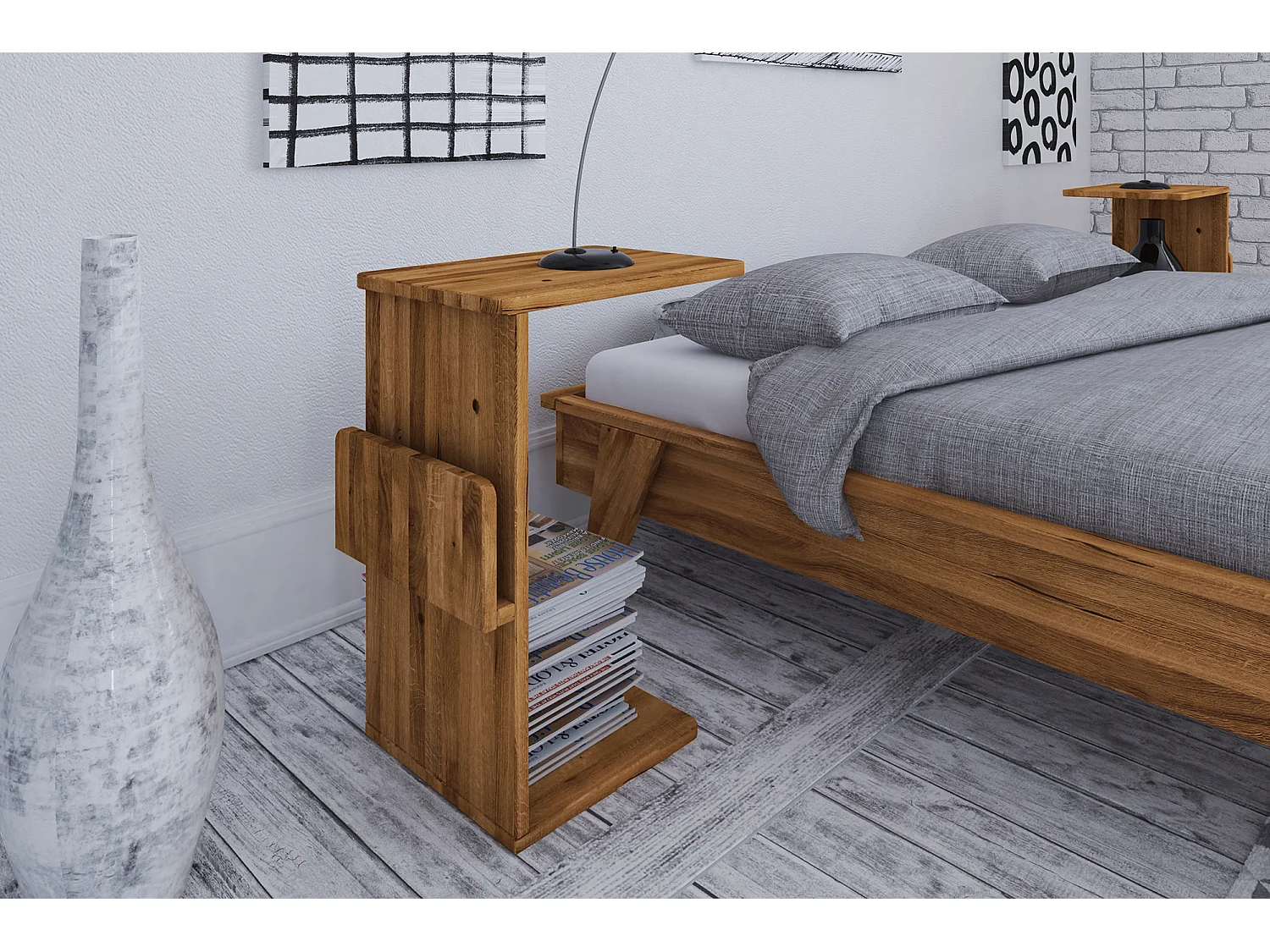 RETRO - Nachttisch aus Wildeiche, naturgeölt