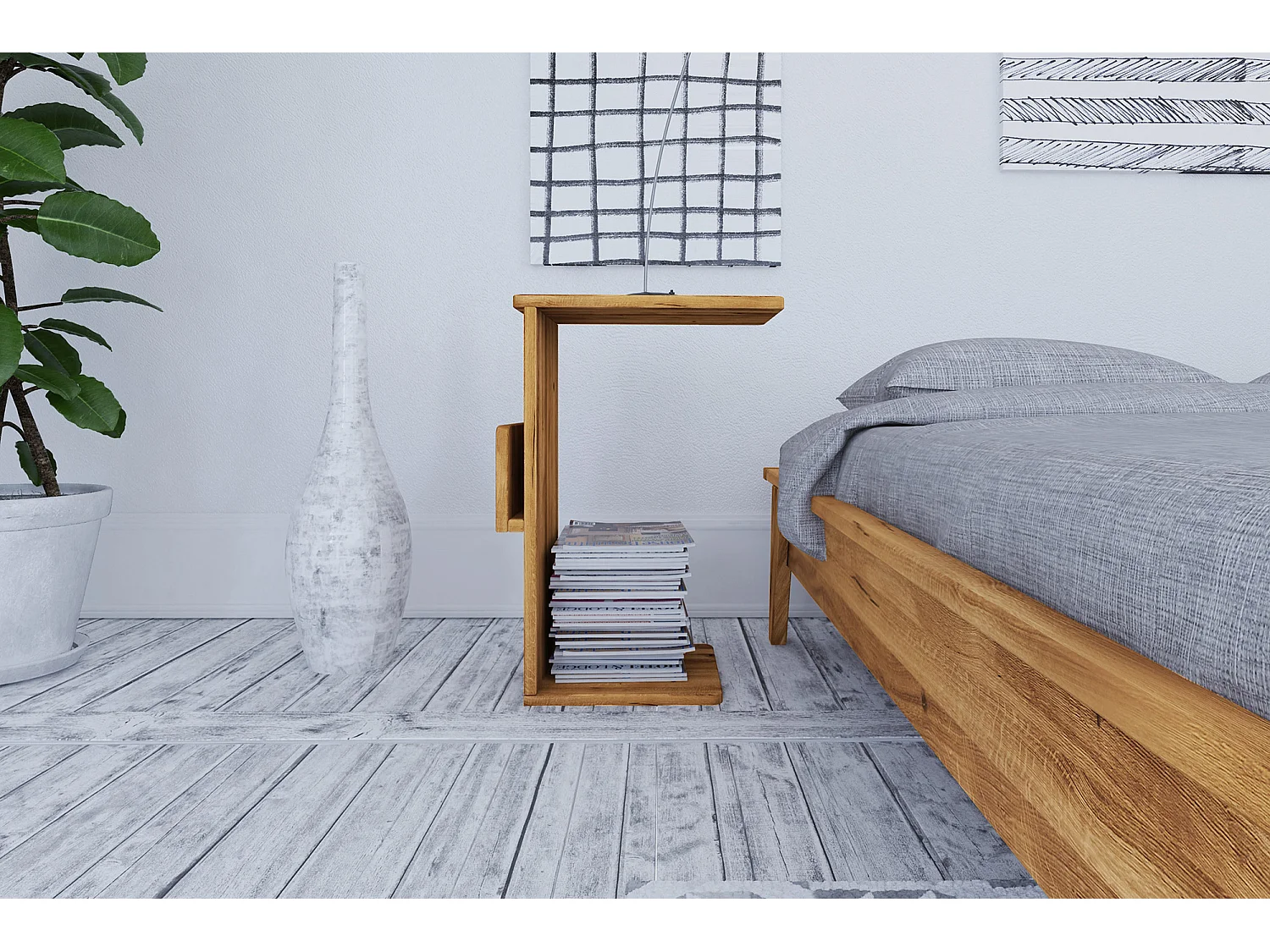 ABIES - Nachttisch mit Schubladen aus Wildeiche, naturgeölt