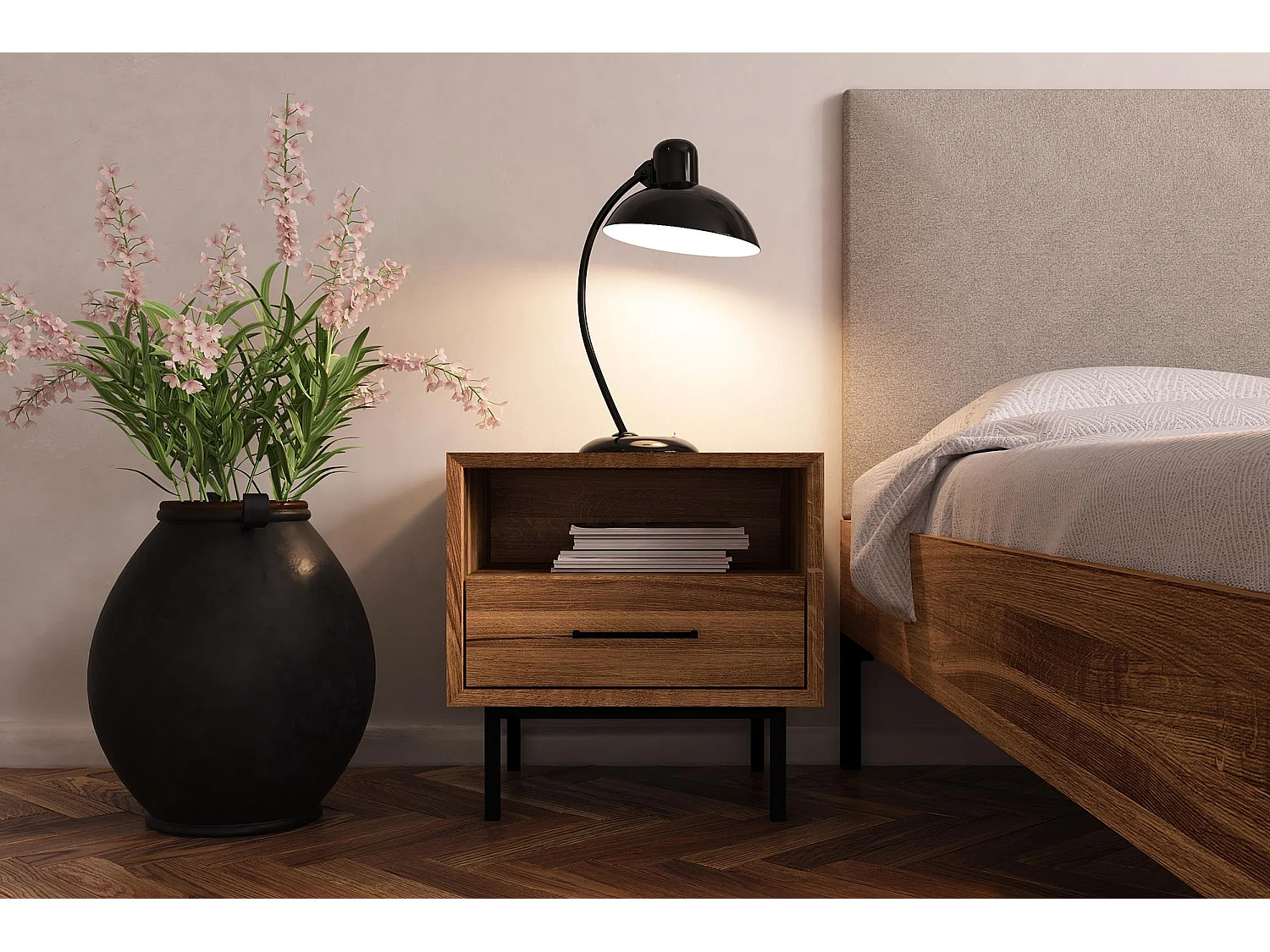 ABIES - Nachttisch mit Schublade aus Wildeiche, naturgeölt