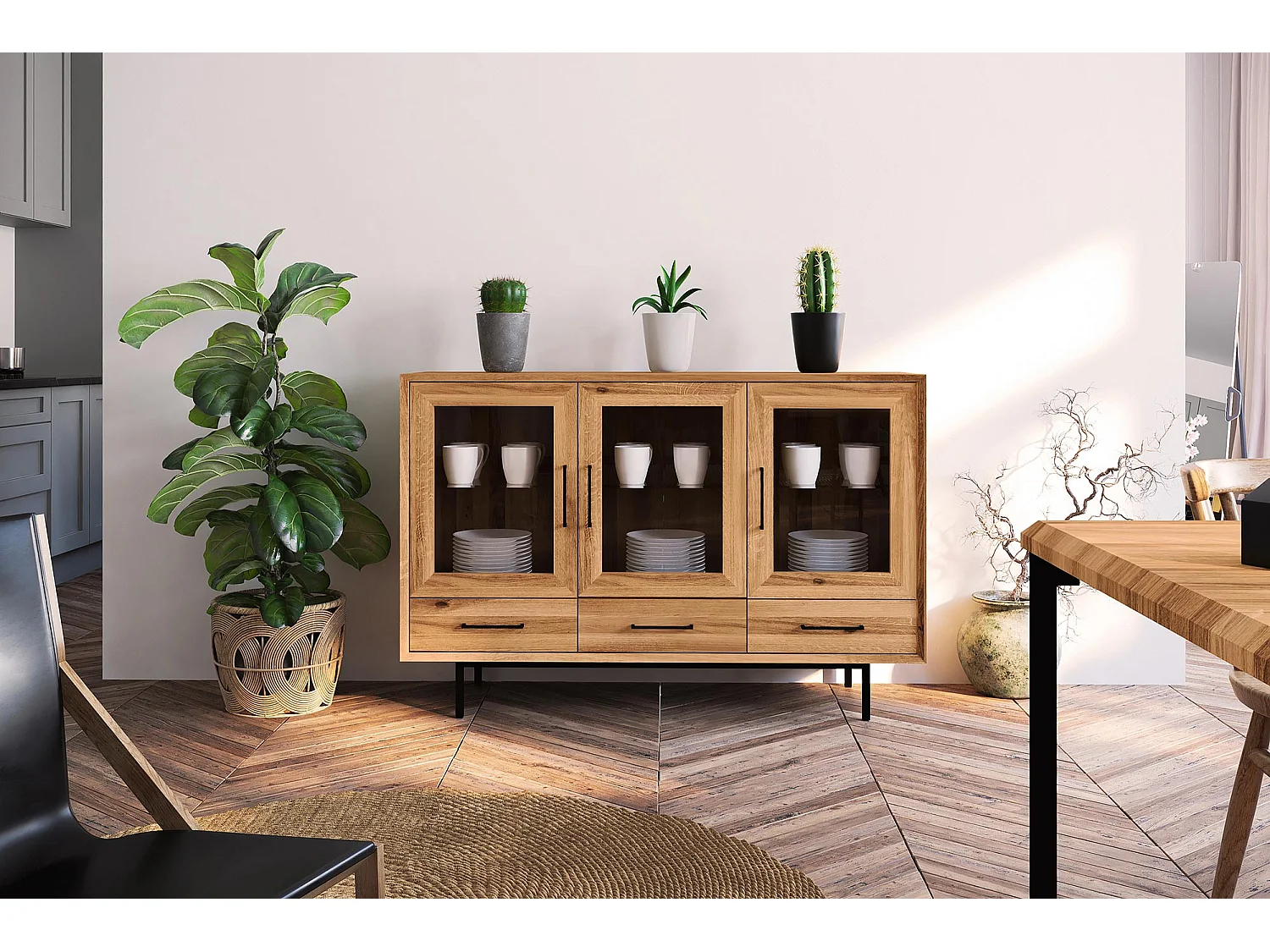 ABIES - Commode 100% en bois massif de chêne sauvage, huilé naturel