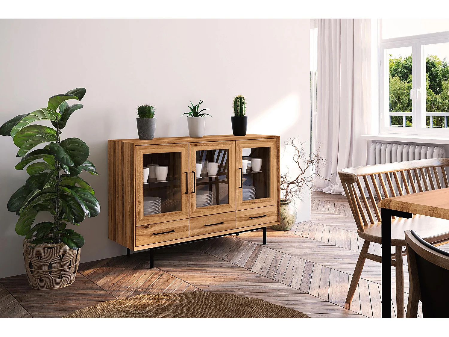 ABIES - Commode 100% en bois massif de chêne sauvage, huilé naturel