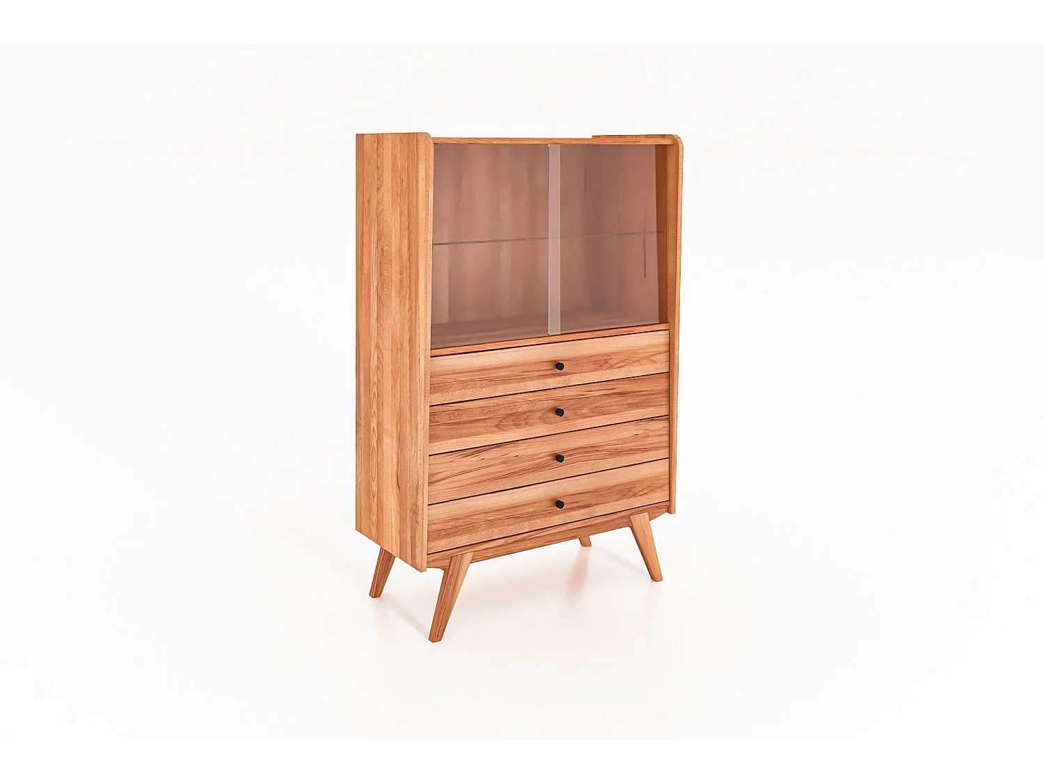 RETRO - Vitrine avec porte coulissante en cœur de hêtre, finition à l'huile naturelle