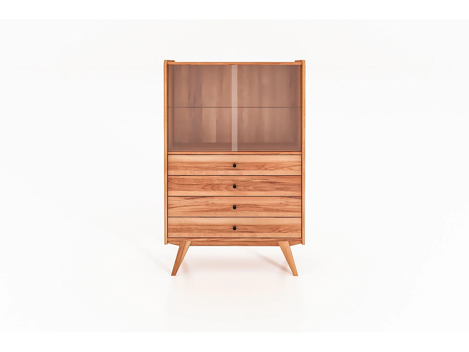 RETRO - Vitrine avec porte coulissante en cœur de hêtre, finition à l'huile naturelle