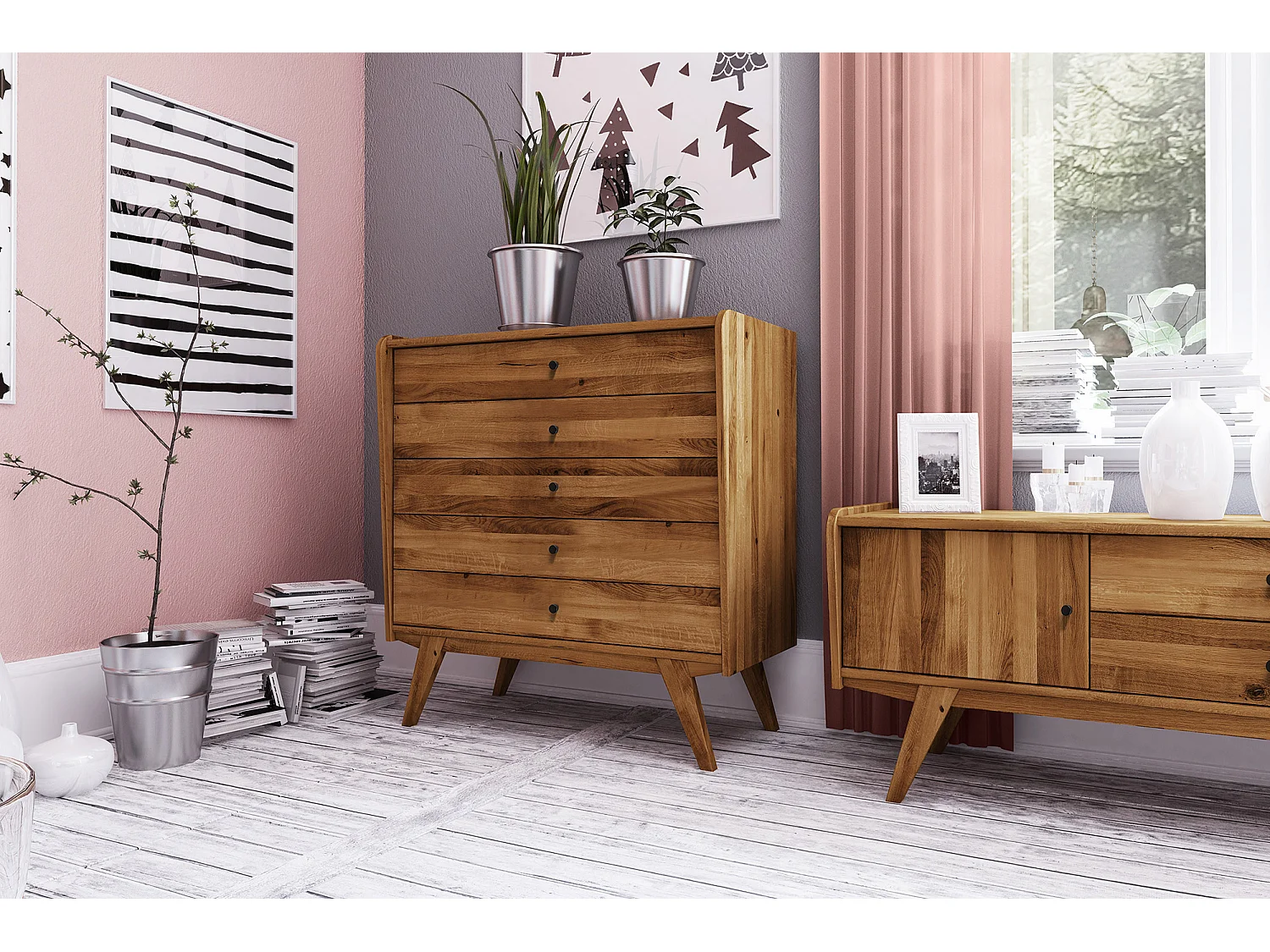 RETRO - Kommode 100% aus massivem Holz aus Kernbuche, naturgeölt