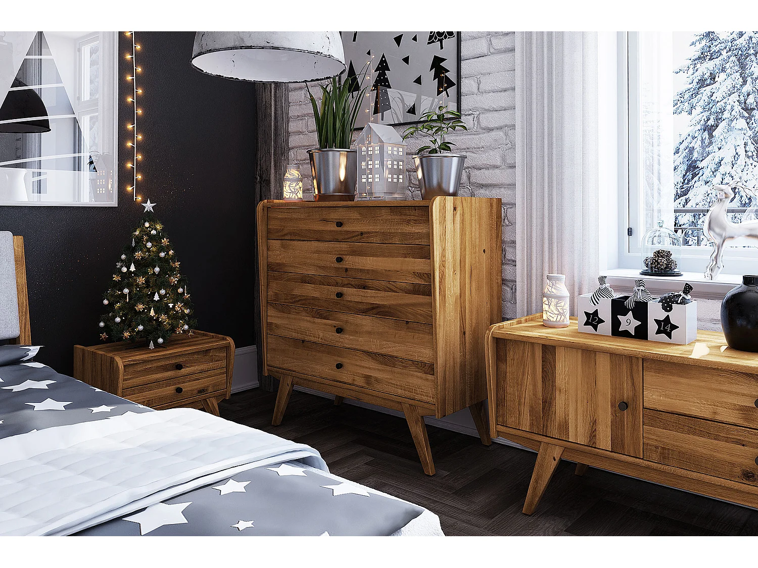 RETRO - Kommode 100% aus massivem Holz aus Kernbuche, naturgeölt