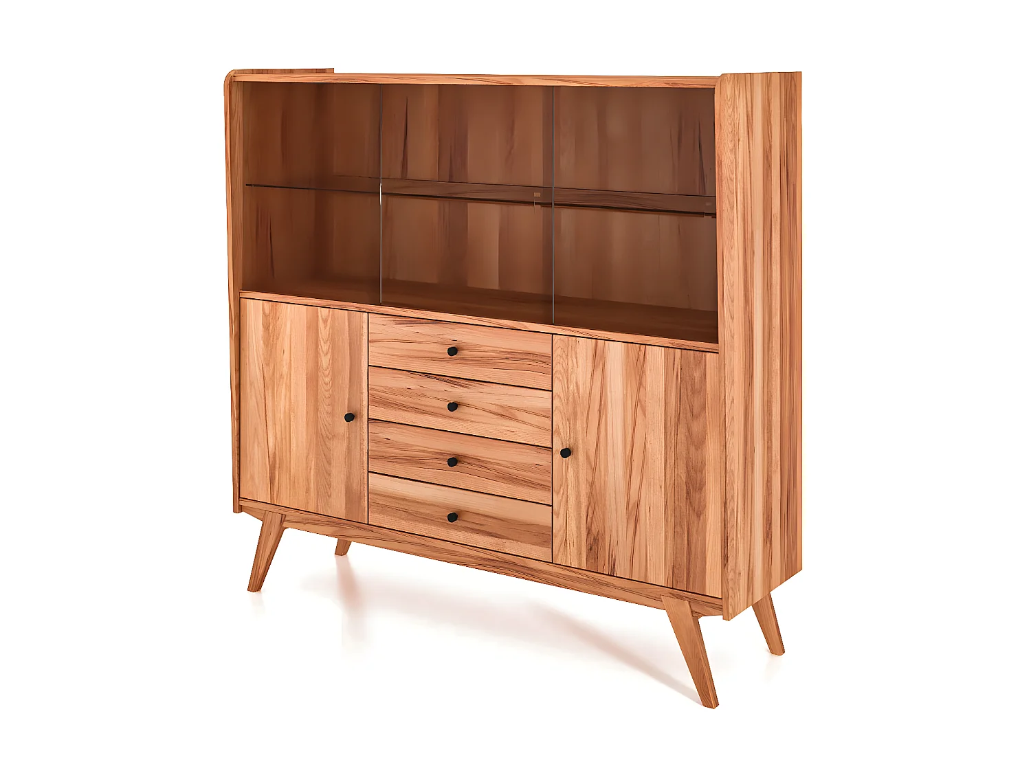 RETRO - Vitrine avec porte coulissante en cœur de hêtre, finition à l'huile naturelle