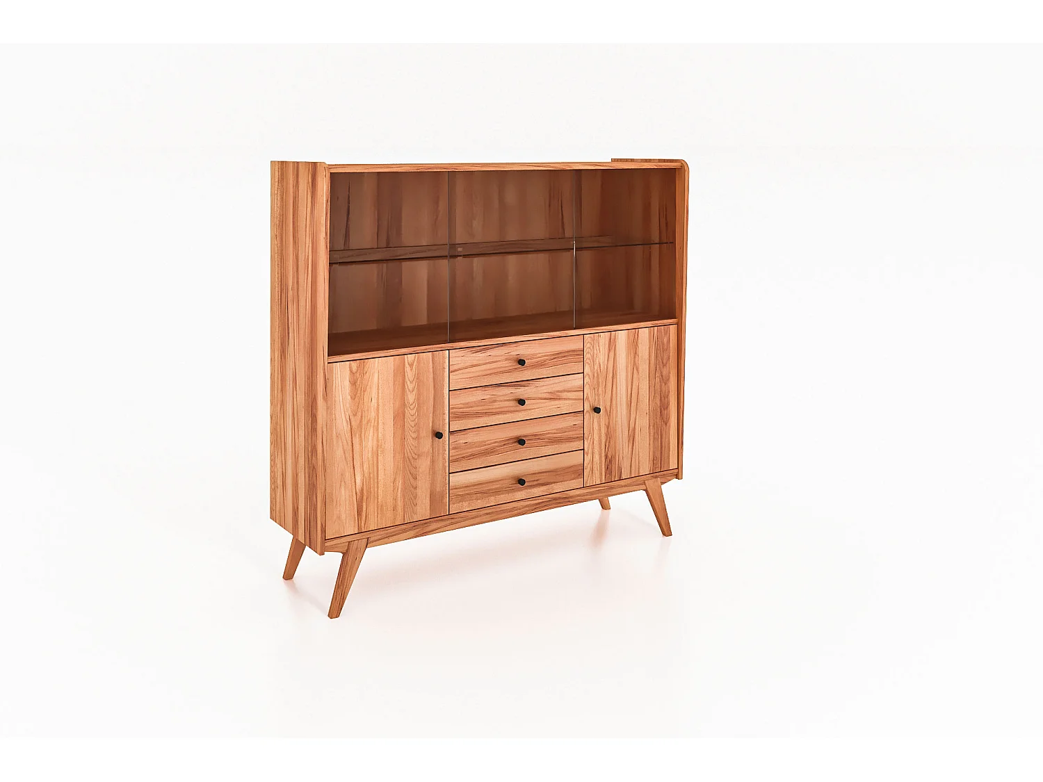 RETRO - Vitrine avec porte coulissante en cœur de hêtre, finition à l'huile naturelle