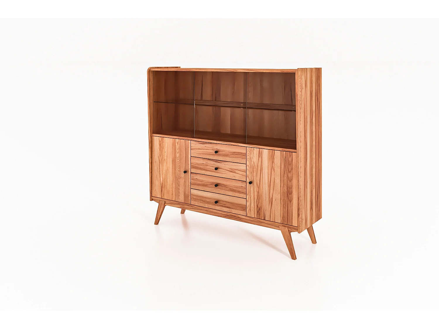 RETRO - Vitrine avec porte coulissante en cœur de hêtre, finition à l'huile naturelle