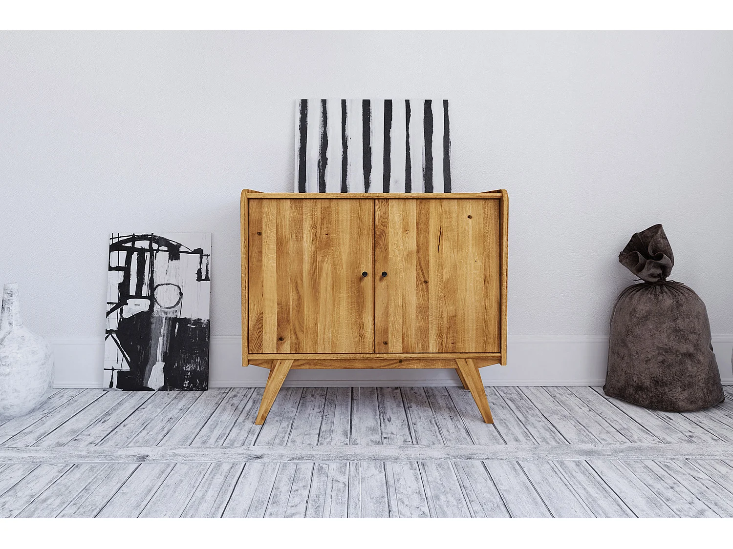 RETRO - Kommode 100% aus massivem Holz aus Wildeiche, naturgeölt