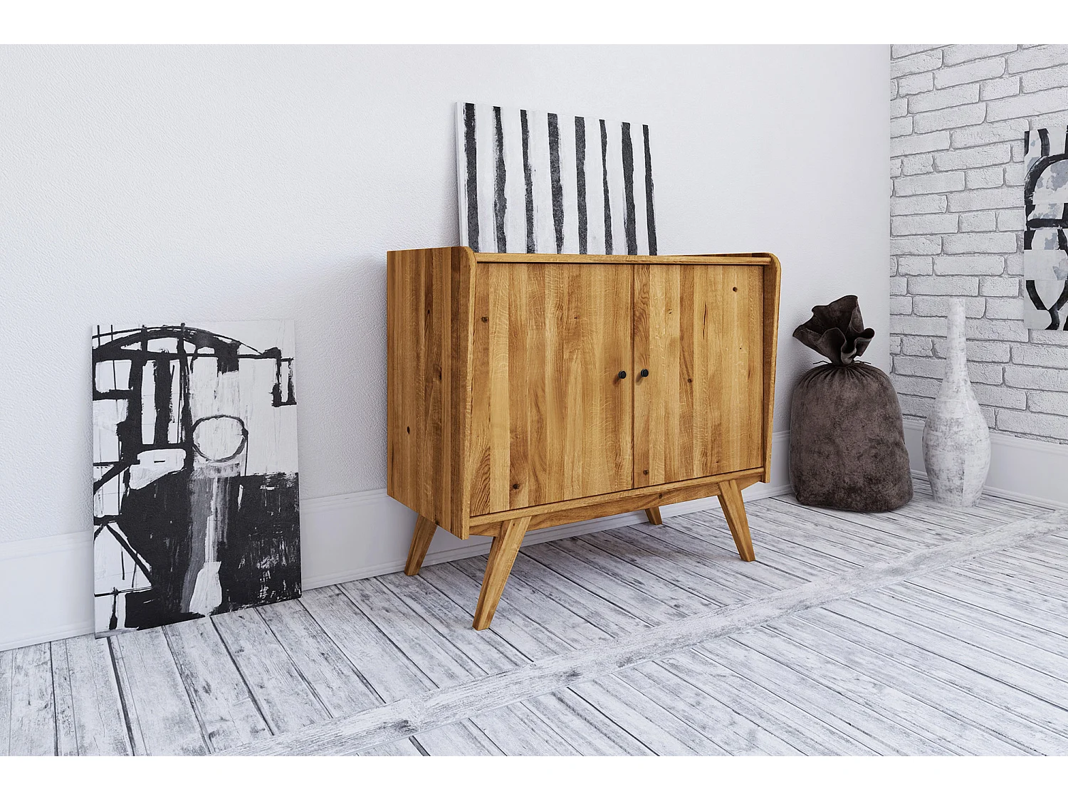 RETRO - Kommode 100% aus massivem Holz aus Wildeiche, naturgeölt