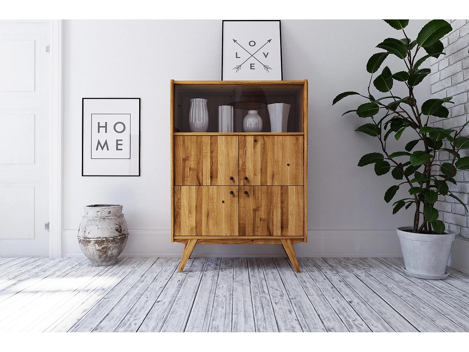 RETRO - Kommode 100% aus massivem Holz aus Wildeiche, naturgeölt