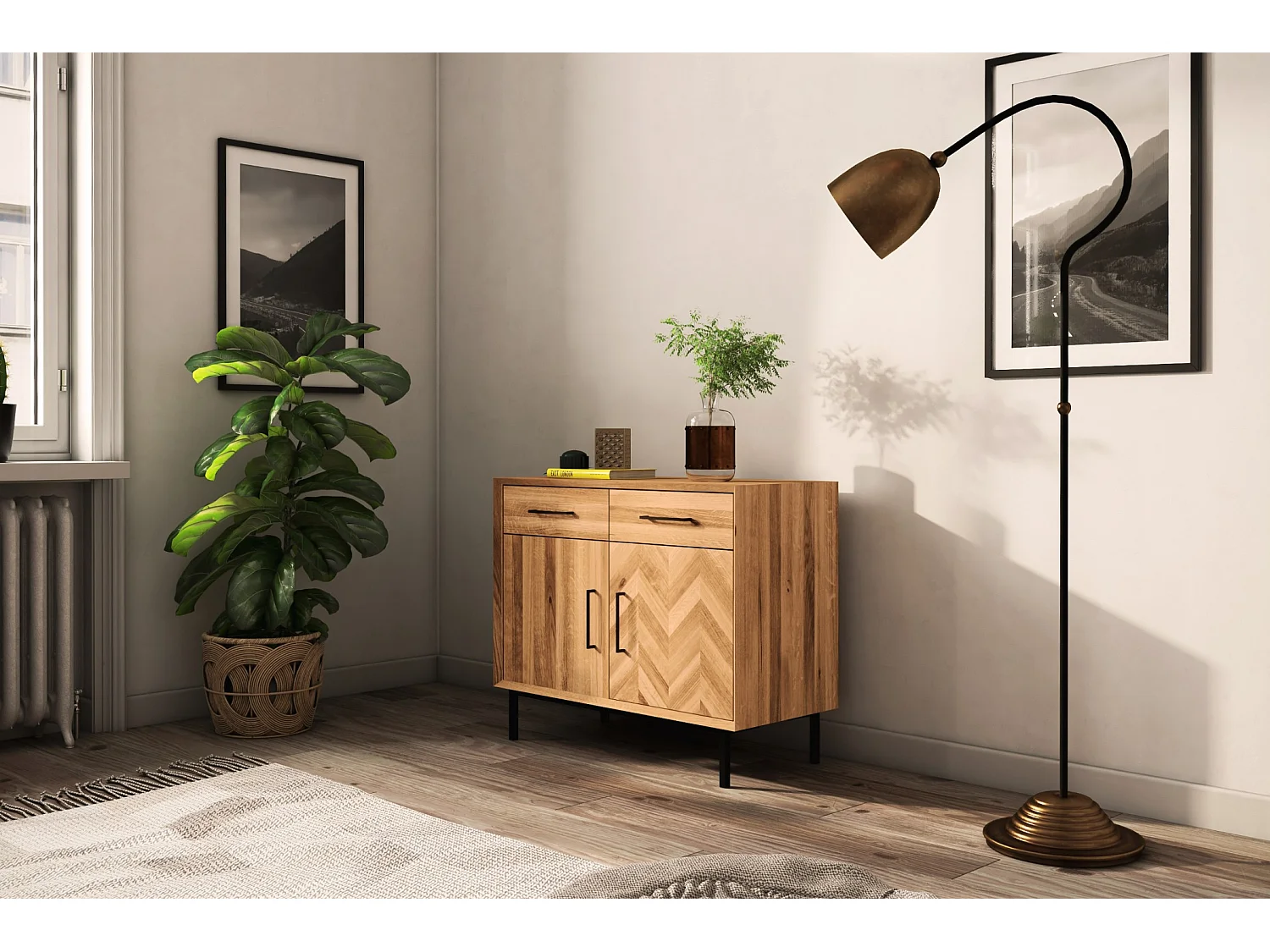 ABIES - Commode 100% en bois massif de chêne sauvage, huilé naturel