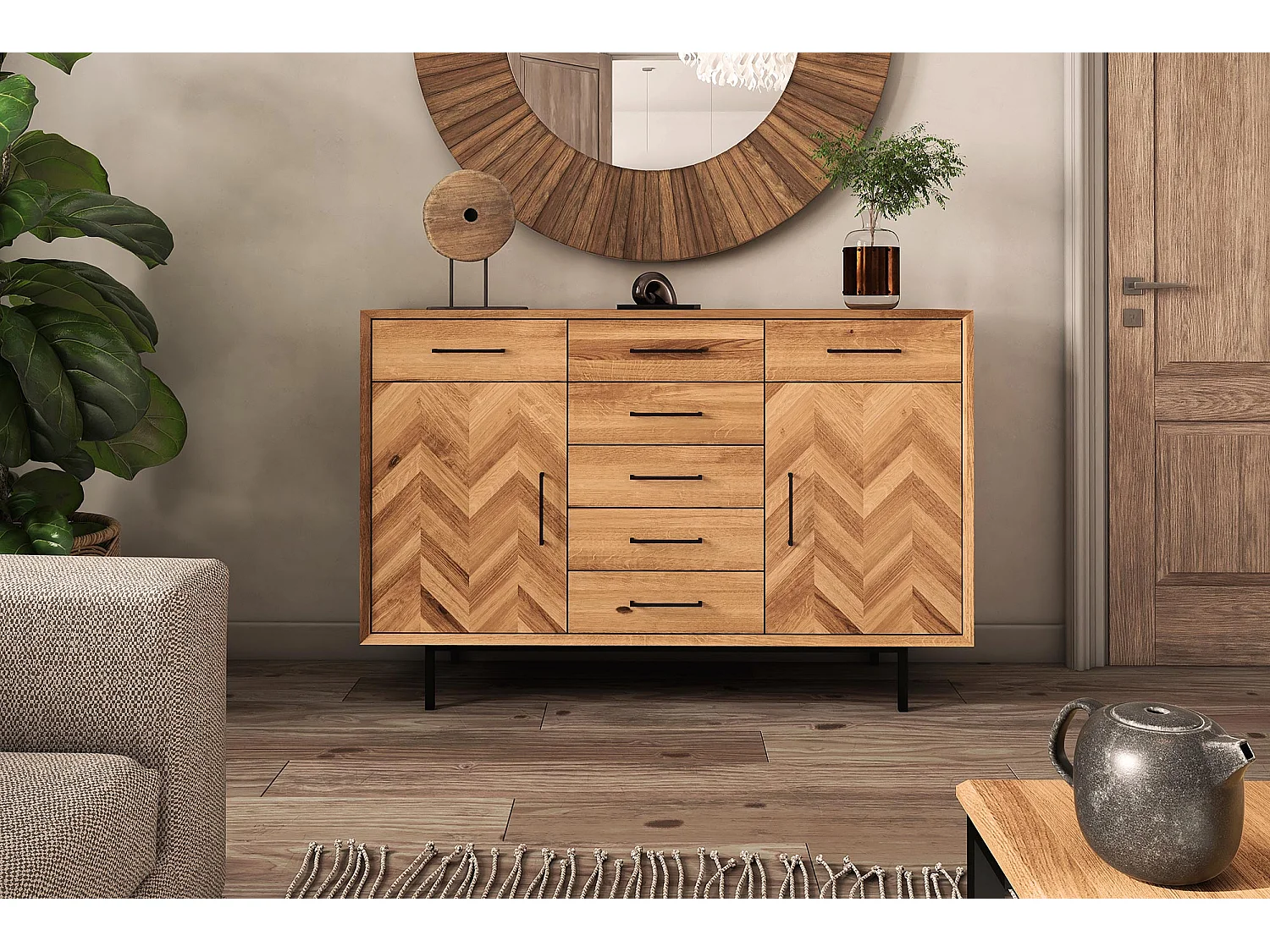 ABIES - Kommode 100% aus massivem Holz aus Wildeiche, naturgeölt