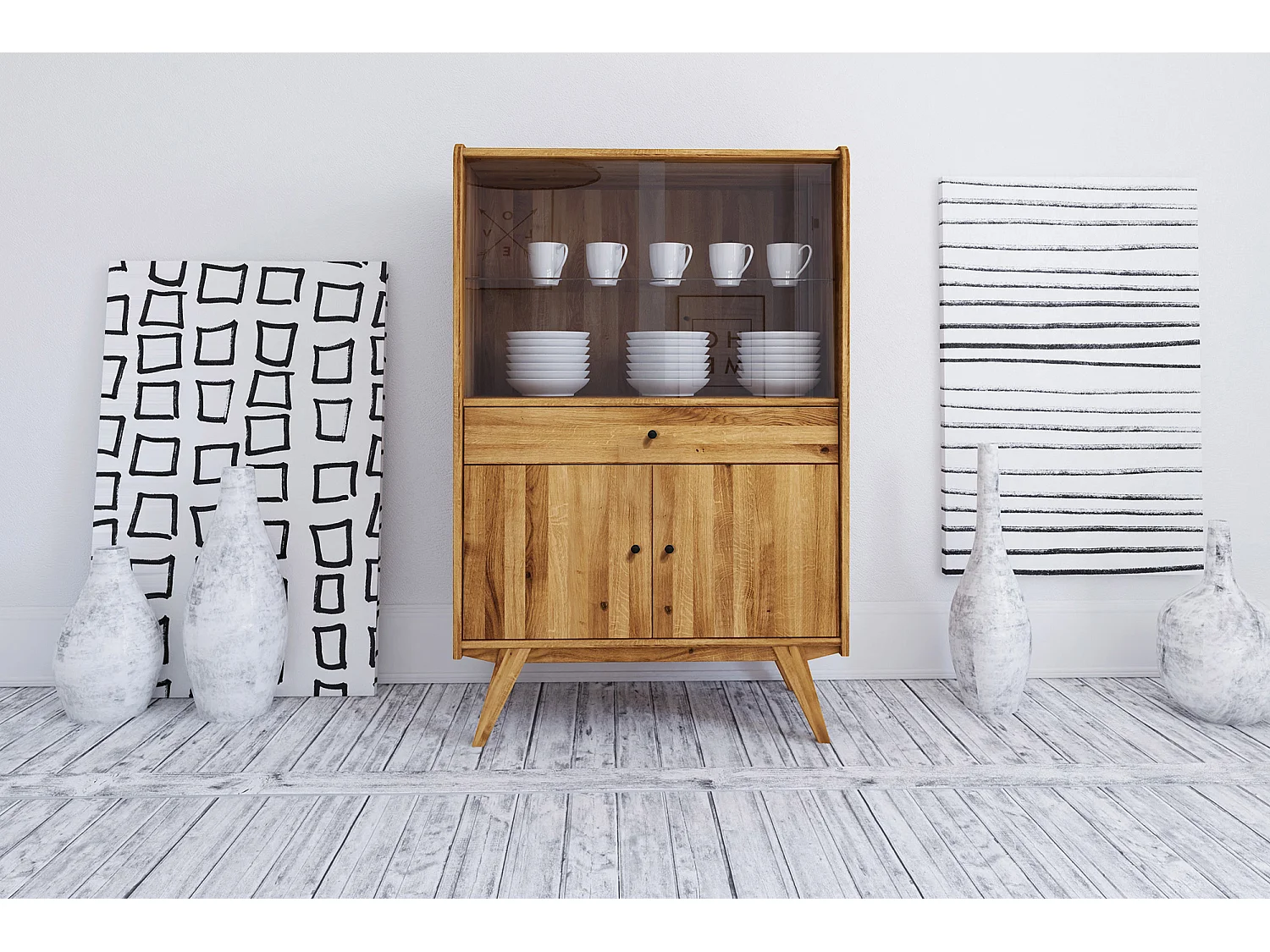 RETRO - Vitrine mit Schiebetür aus Wildeiche, naturgeölt