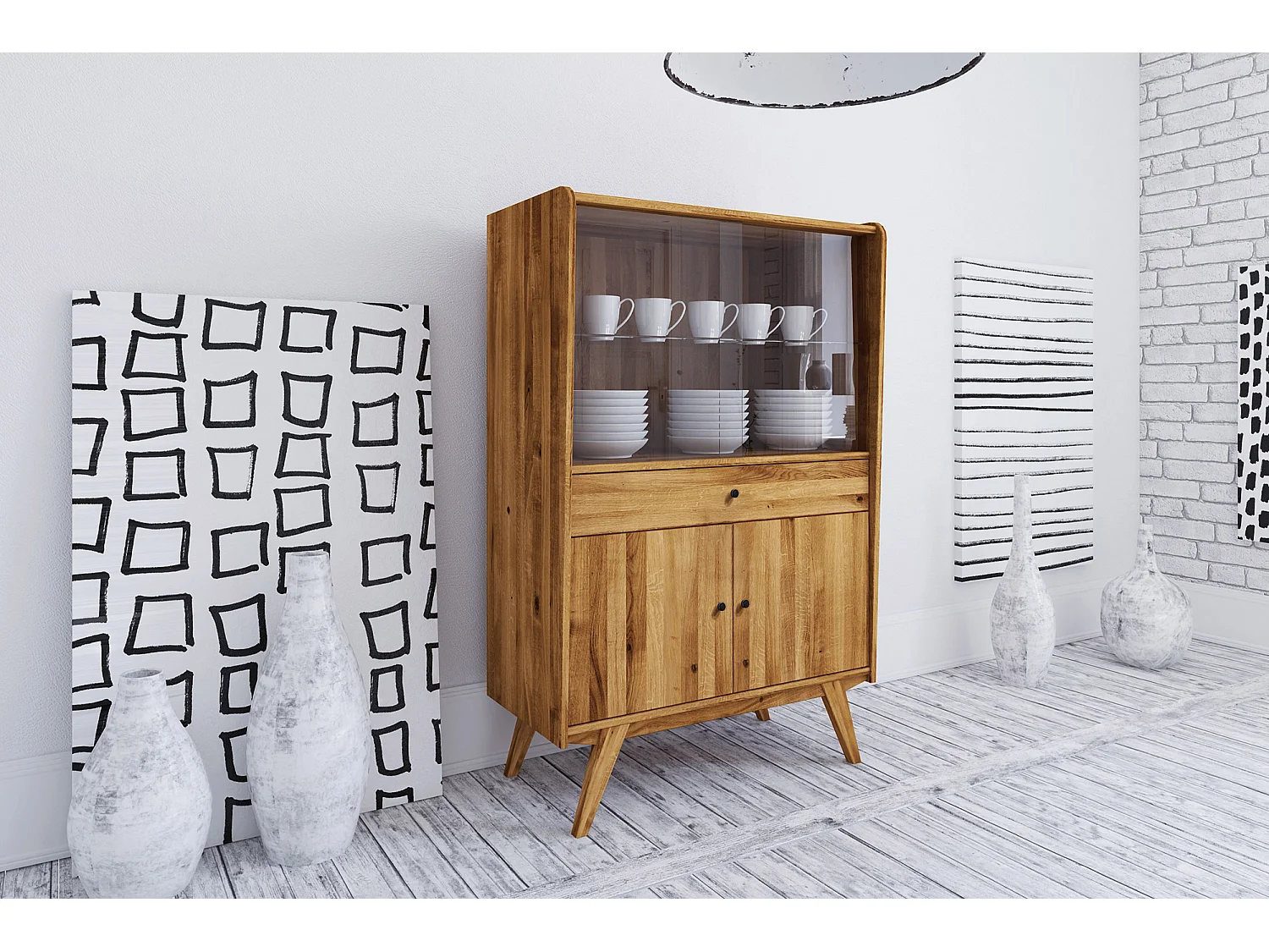 RETRO - Vitrine mit Schiebetür aus Wildeiche, naturgeölt