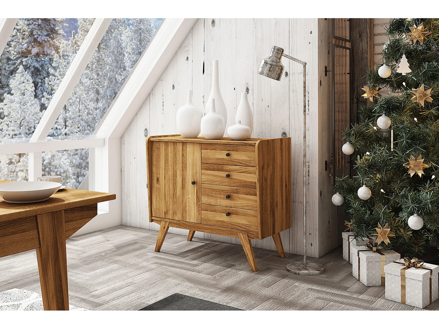 RETRO - Kommode 100% aus massivem Holz aus Wildeiche, naturgeölt