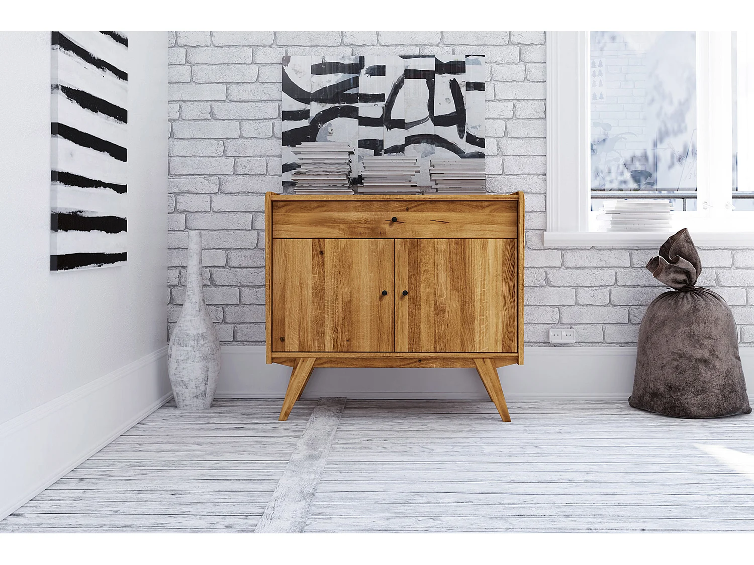 RETRO - Kommode 100% aus massivem Holz aus Wildeiche, naturgeölt