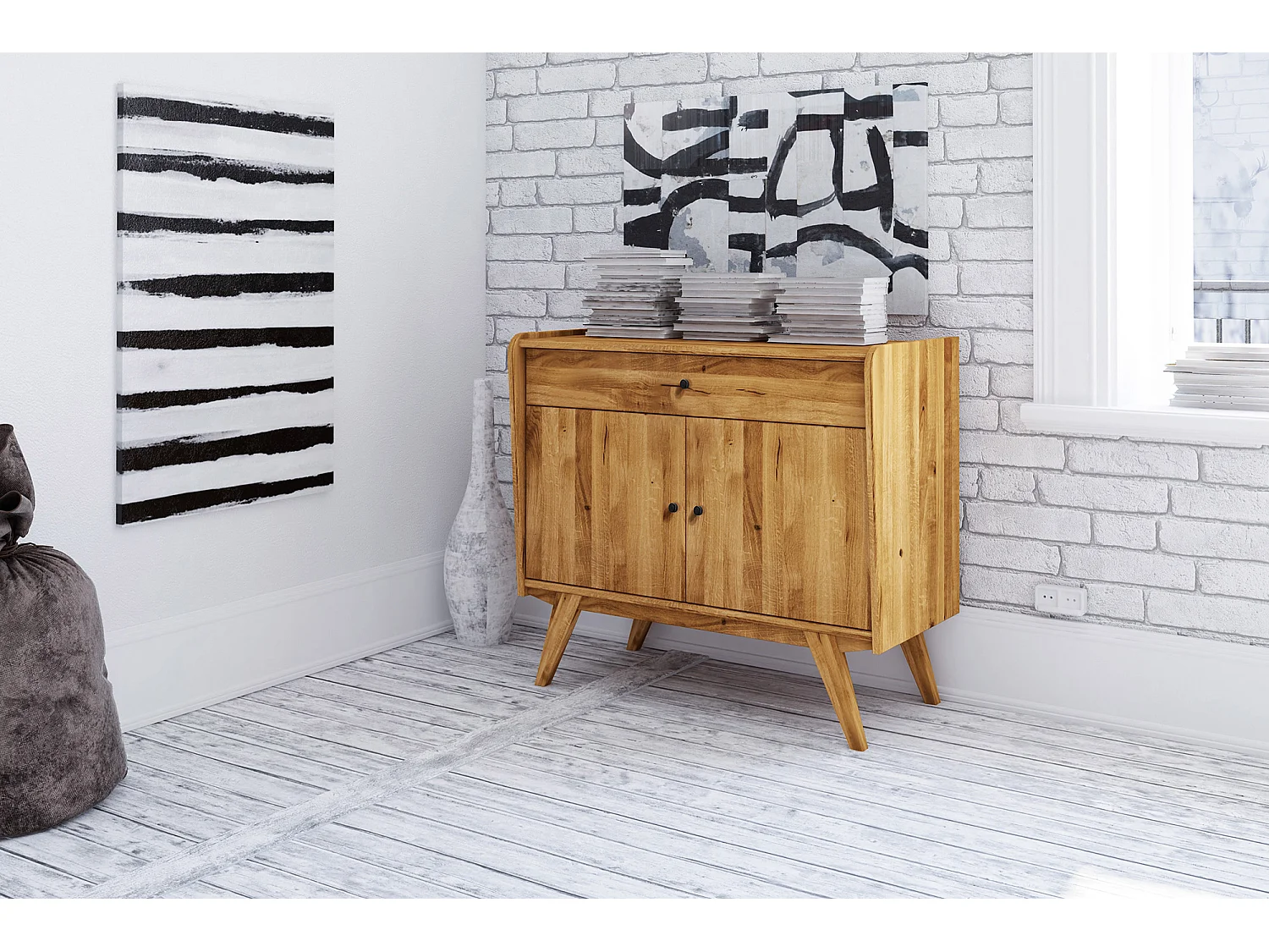 RETRO - Kommode 100% aus massivem Holz aus Wildeiche, naturgeölt