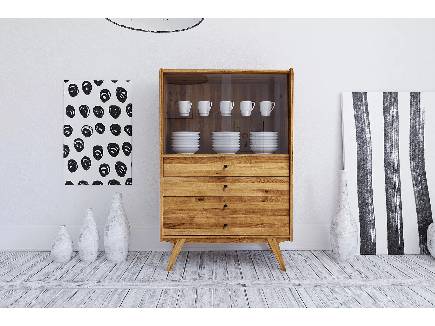 RETRO - Vitrine mit Schiebetür aus Wildeiche, naturgeölt