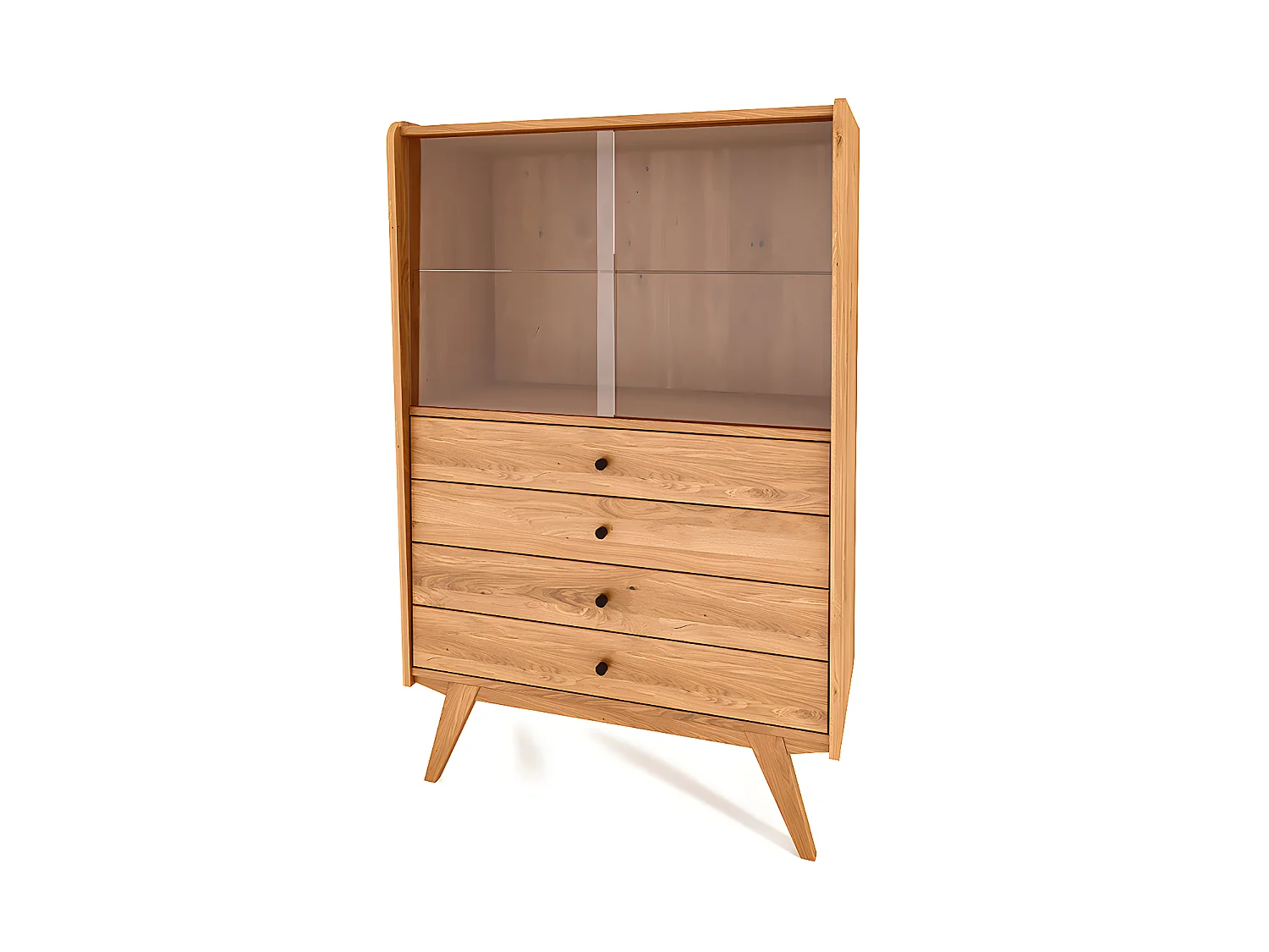 RETRO - Vitrine avec porte coulissante en chêne sauvage, finition à l'huile naturelle