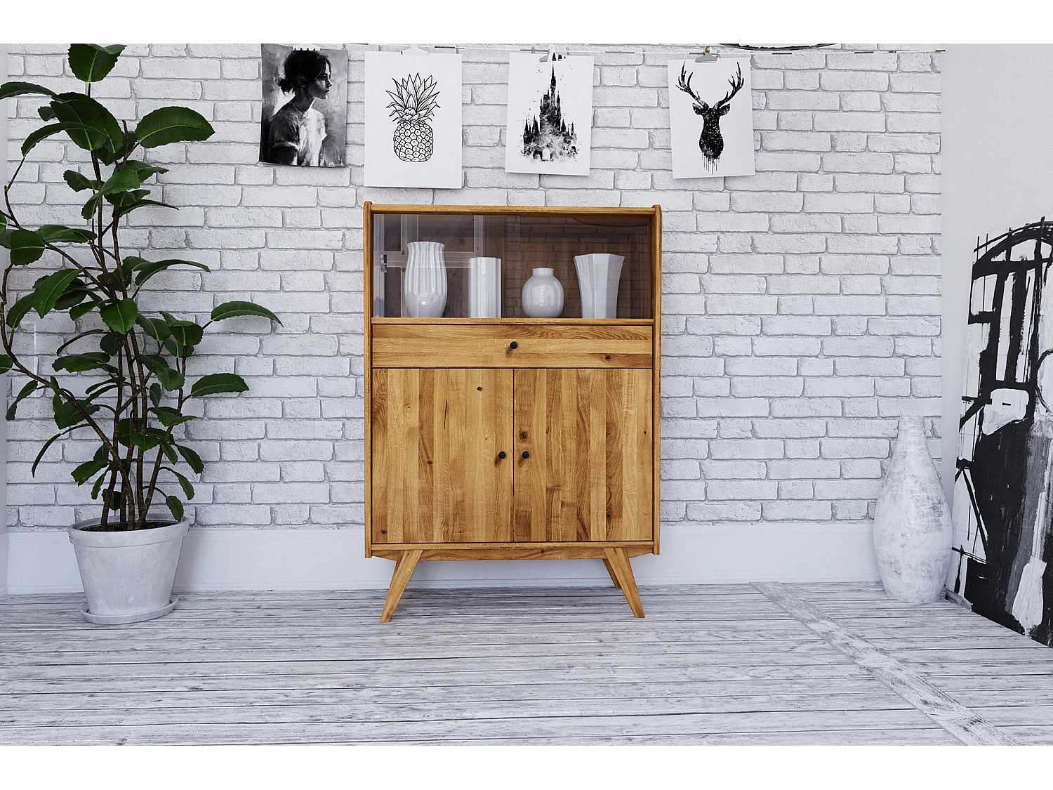 RETRO - Kommode 100% aus massivem Holz aus Wildeiche, naturgeölt