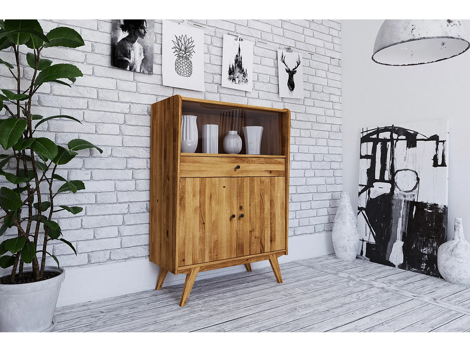 RETRO - Commode 100% en bois massif de chêne sauvage, huilé naturel