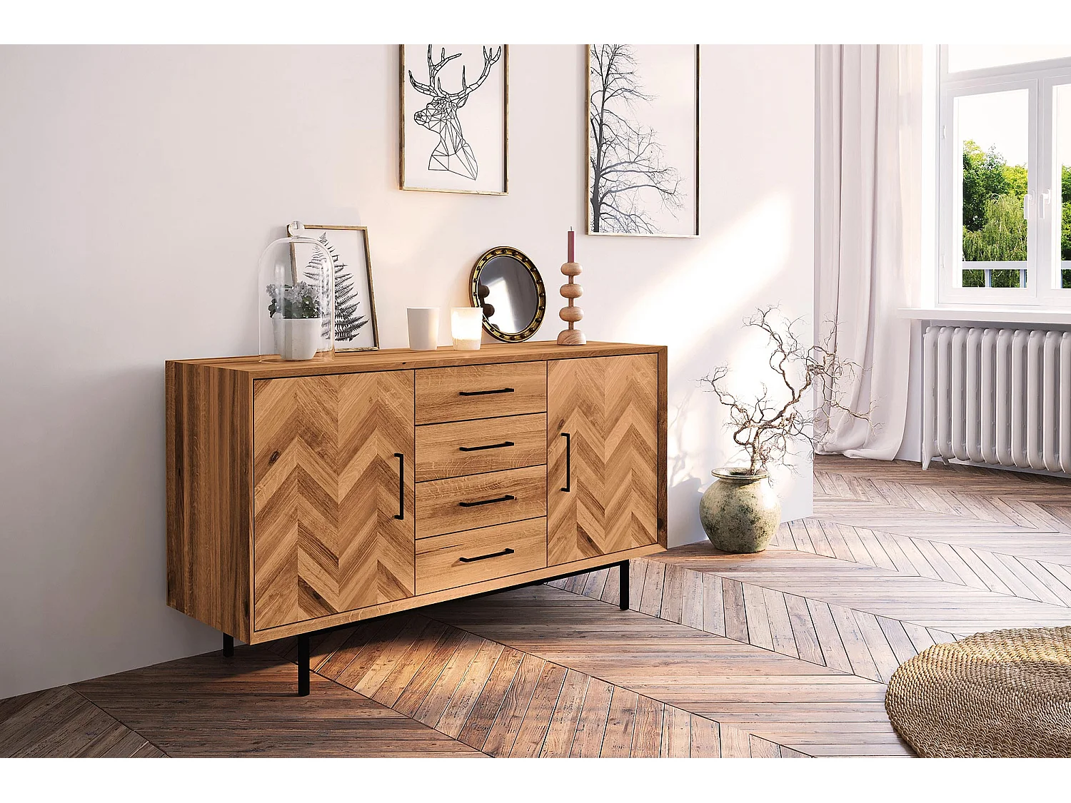 ABIES - Kommode 100% aus massivem Holz aus Wildeiche, naturgeölt