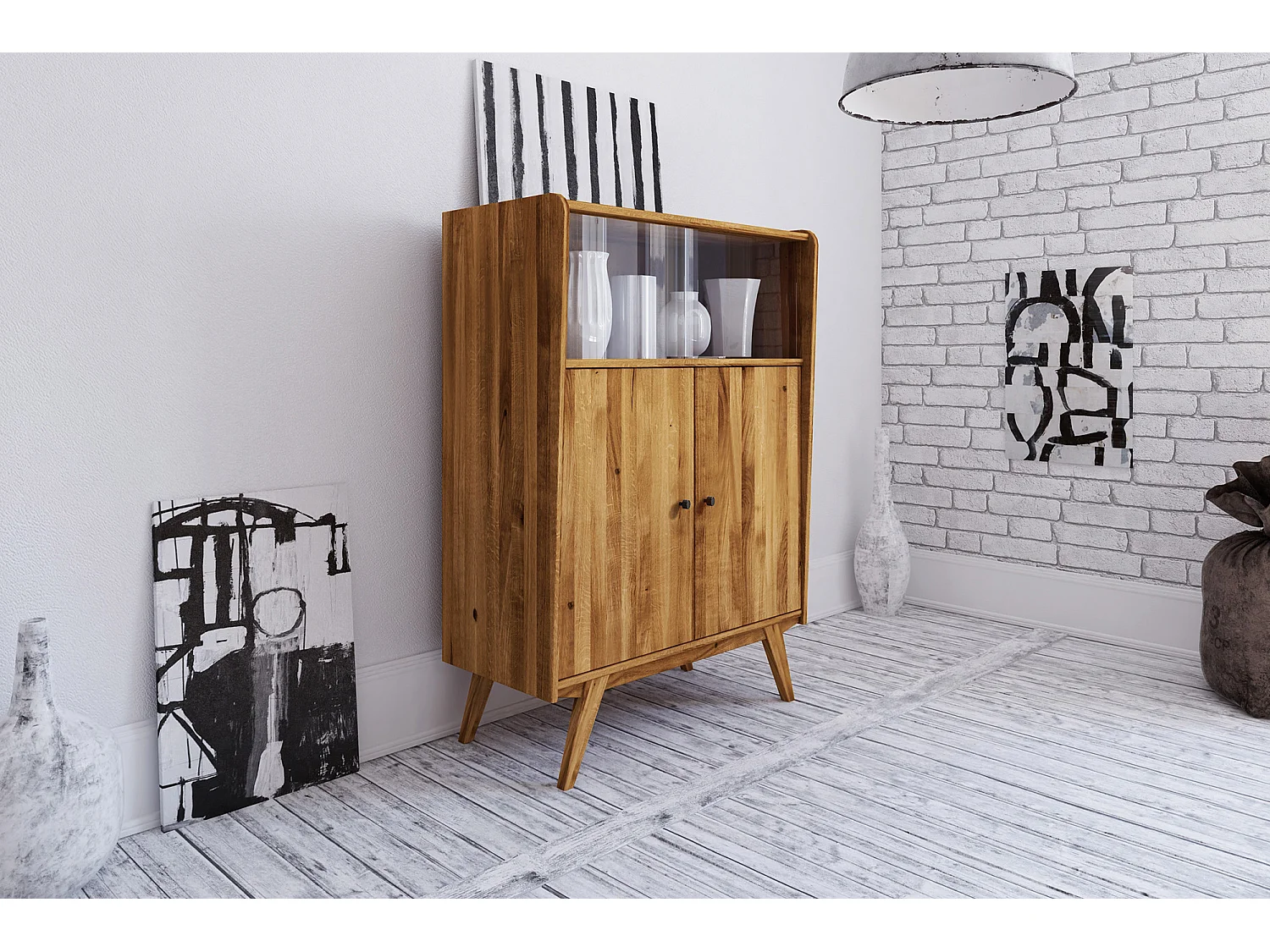 RETRO - Kommode 100% aus massivem Holz aus Wildeiche, naturgeölt