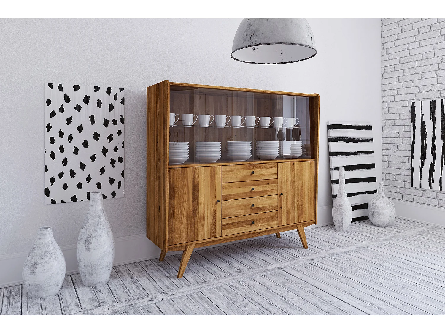 RETRO - Vitrine mit Schiebetür aus Wildeiche, naturgeölt