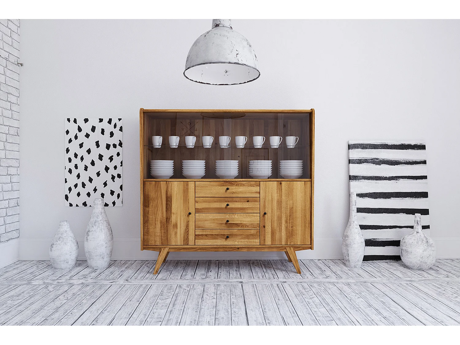 RETRO - Vitrine mit Schiebetür aus Wildeiche, naturgeölt