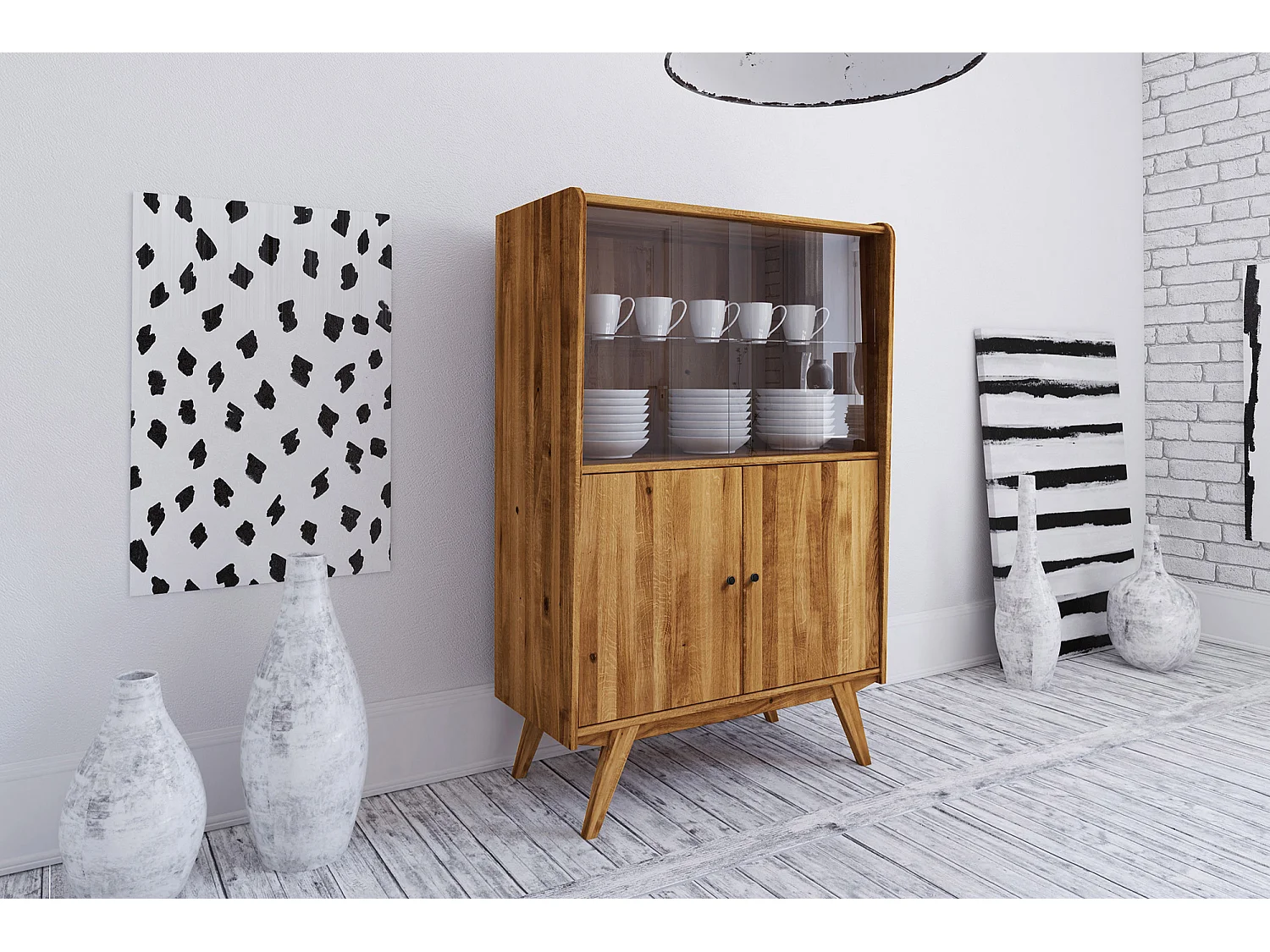 RETRO - Vitrine mit Schiebetür aus Wildeiche, naturgeölt