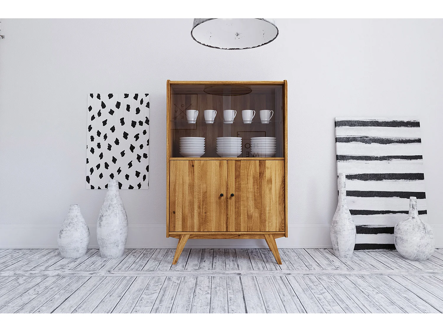 RETRO - Vitrine mit Schiebetür aus Wildeiche, naturgeölt