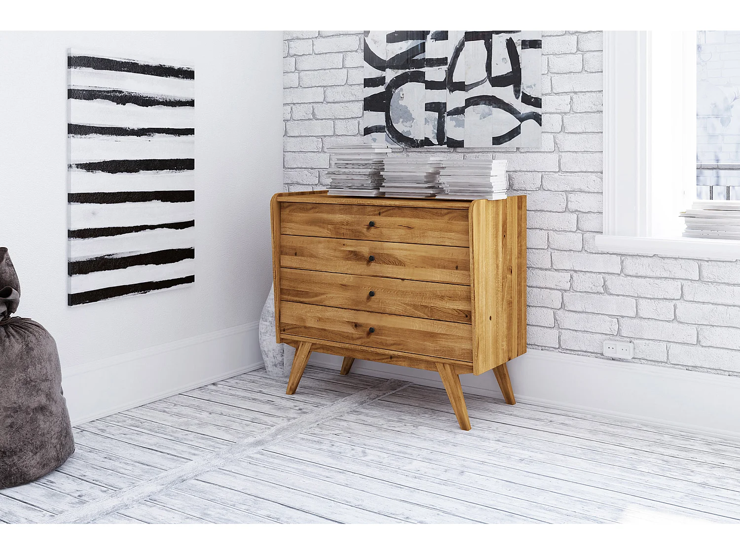 RETRO - Kommode 100% aus massivem Holz aus Wildeiche, naturgeölt