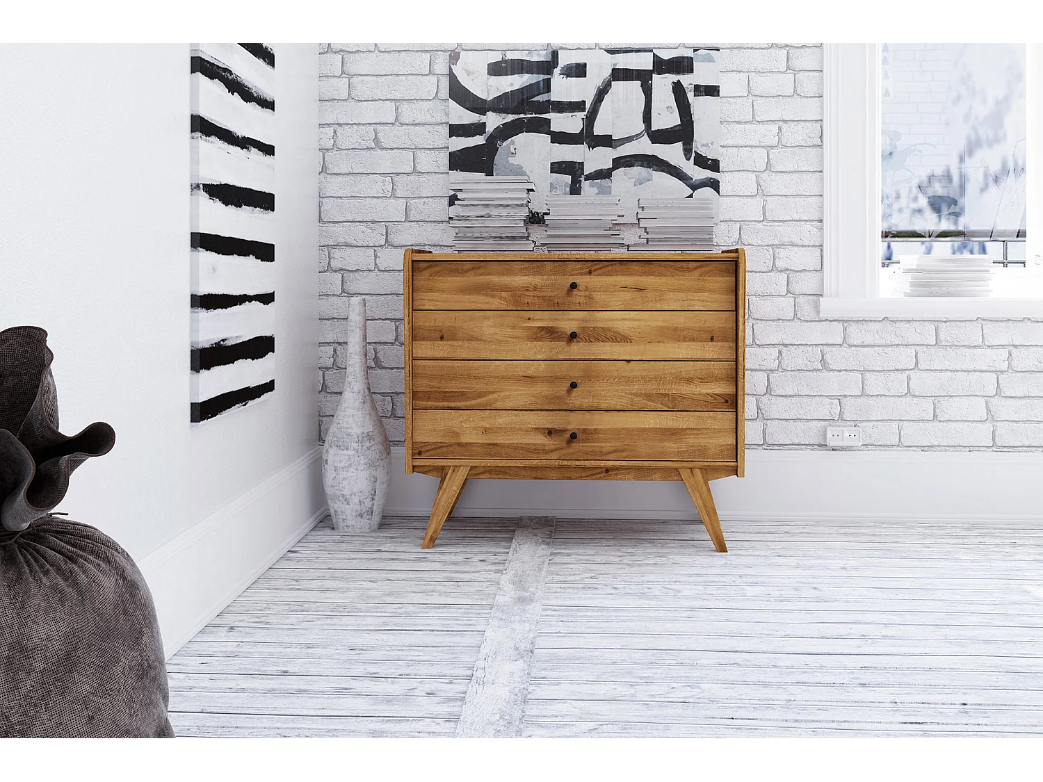 RETRO - Kommode 100% aus massivem Holz aus Wildeiche, naturgeölt