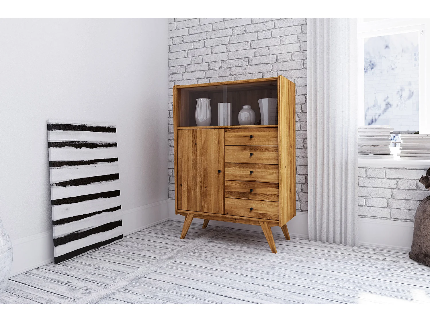 RETRO - Kommode 100% aus massivem Holz aus Wildeiche, naturgeölt