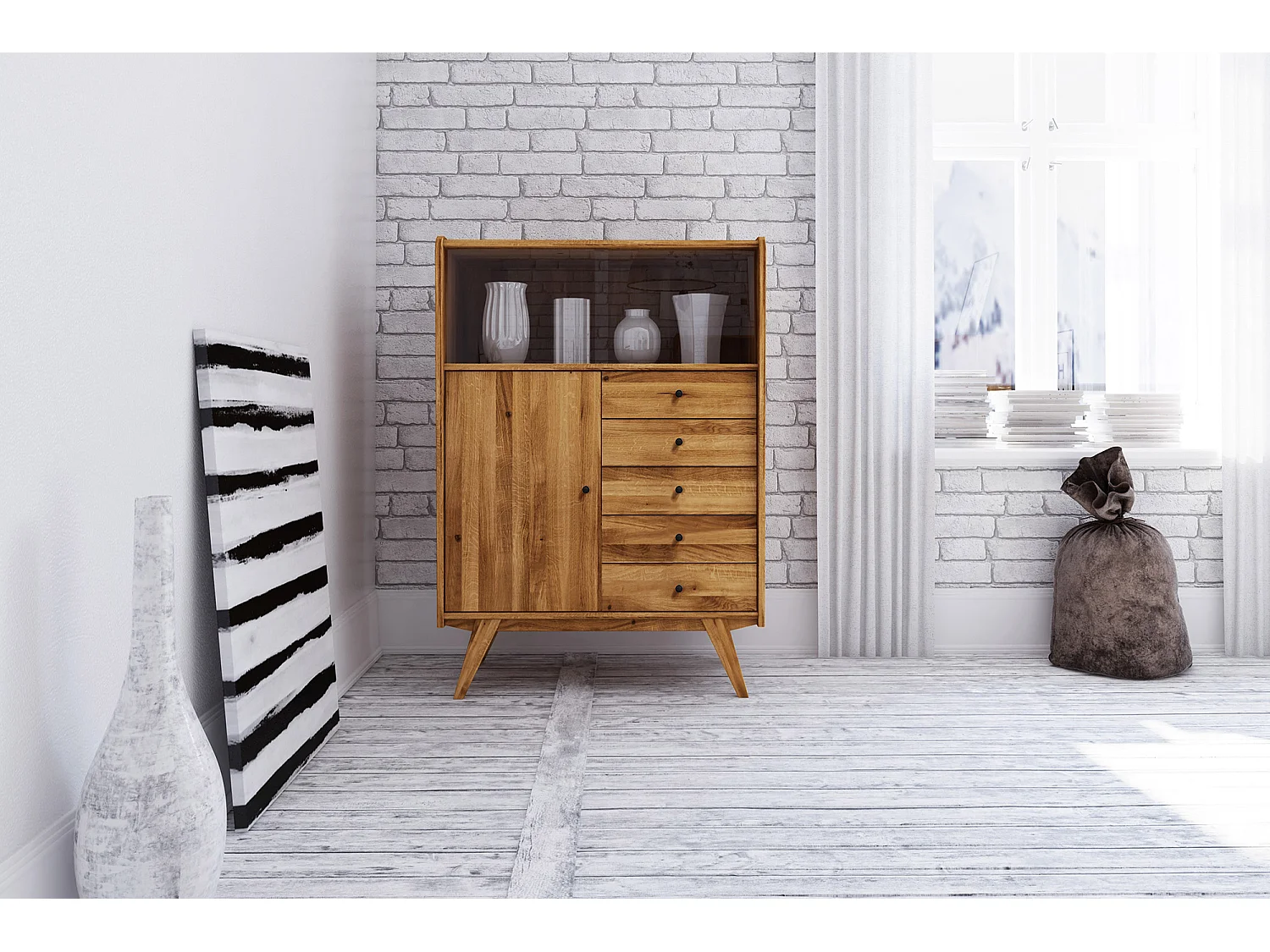 RETRO - Kommode 100% aus massivem Holz aus Wildeiche, naturgeölt