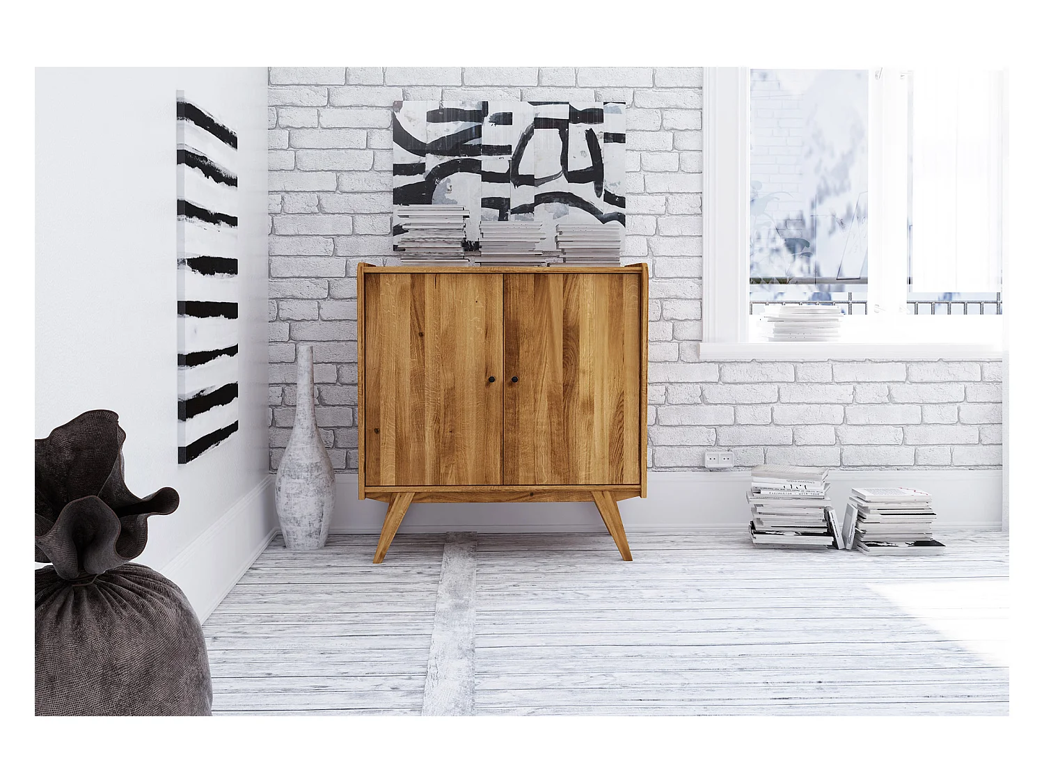 RETRO - Kommode 100% aus massivem Holz aus Wildeiche, naturgeölt