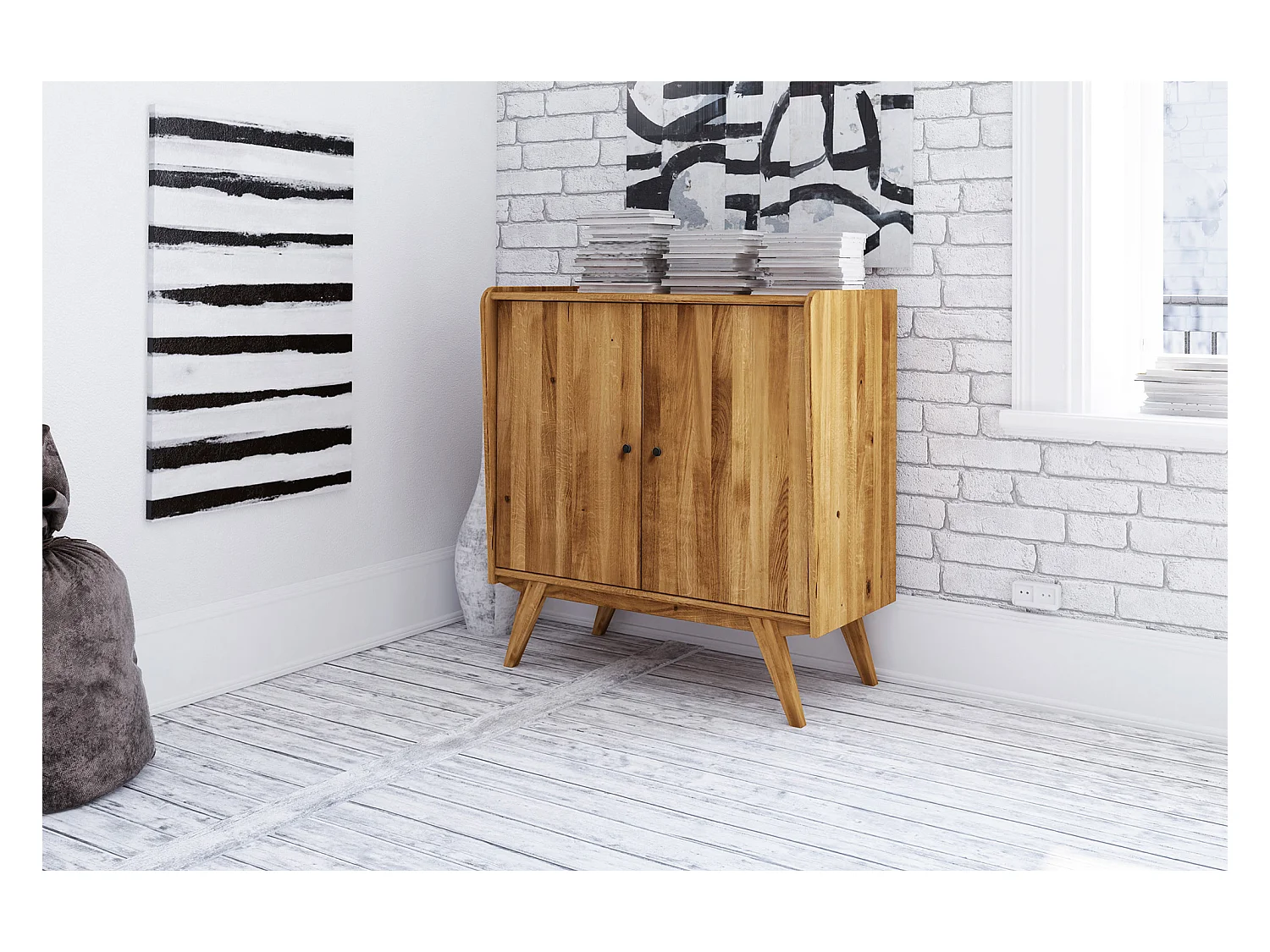 RETRO - Kommode 100% aus massivem Holz aus Wildeiche, naturgeölt