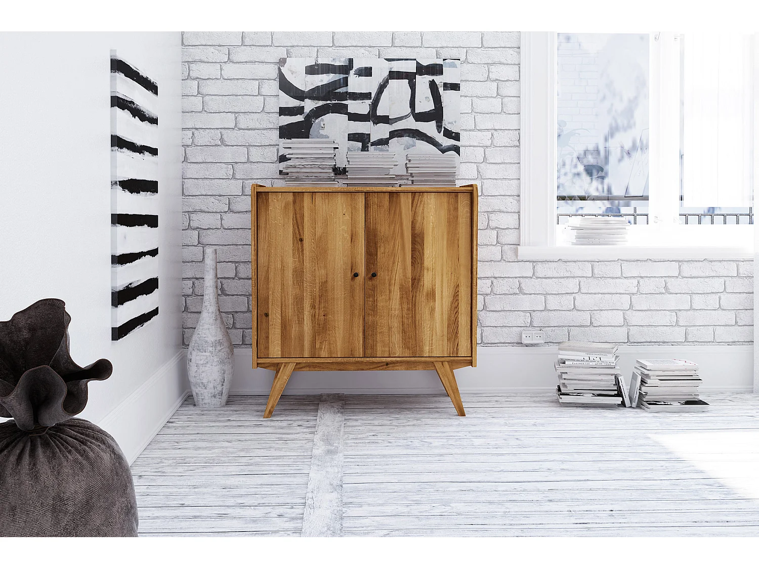 RETRO - Kommode 100% aus massivem Holz aus Wildeiche, naturgeölt