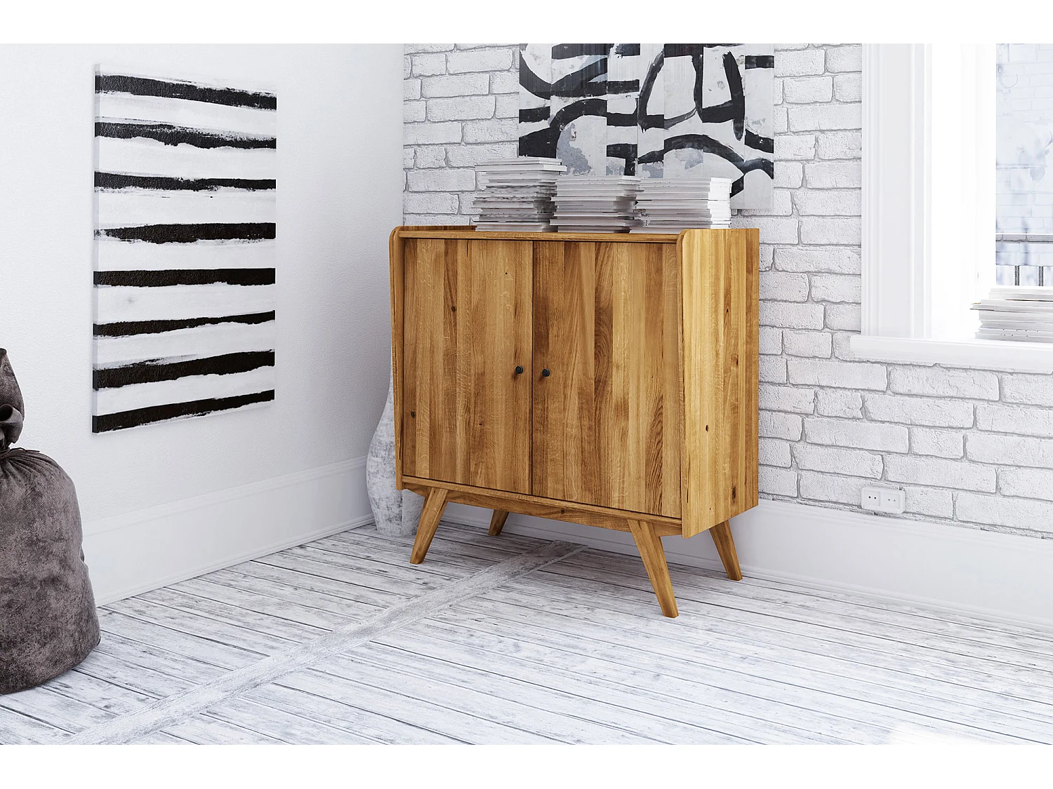 RETRO - Kommode 100% aus massivem Holz aus Wildeiche, naturgeölt