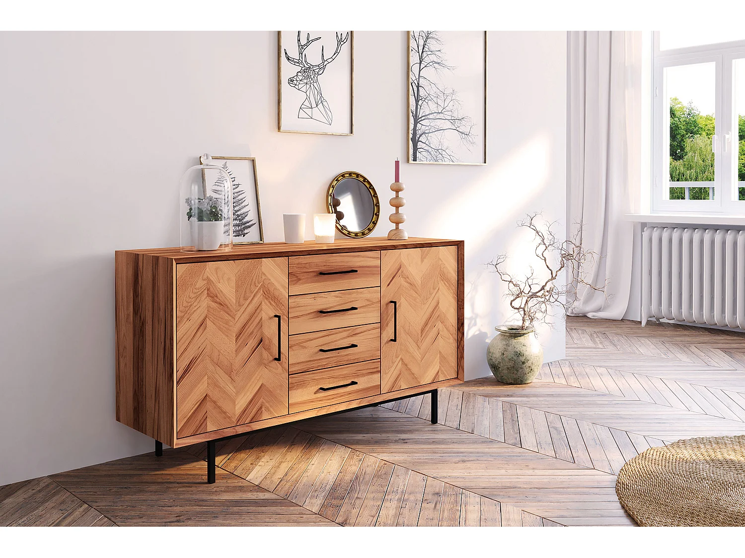 ABIES - Kommode 100% aus massivem Holz aus Kernbuche, naturgeölt