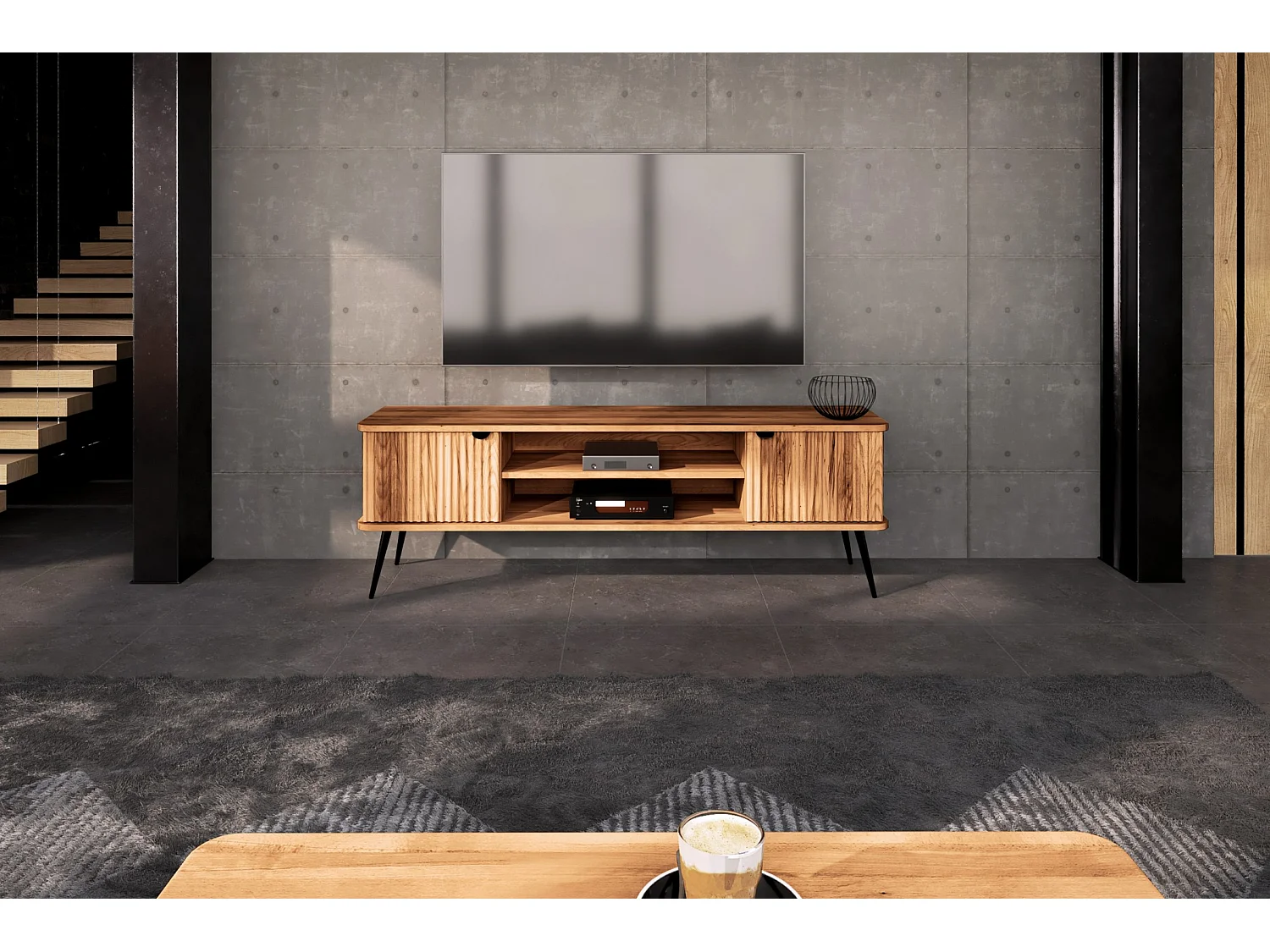 KULA - TV-Möbel mit Welltüren aus Kernbuche naturgeölt