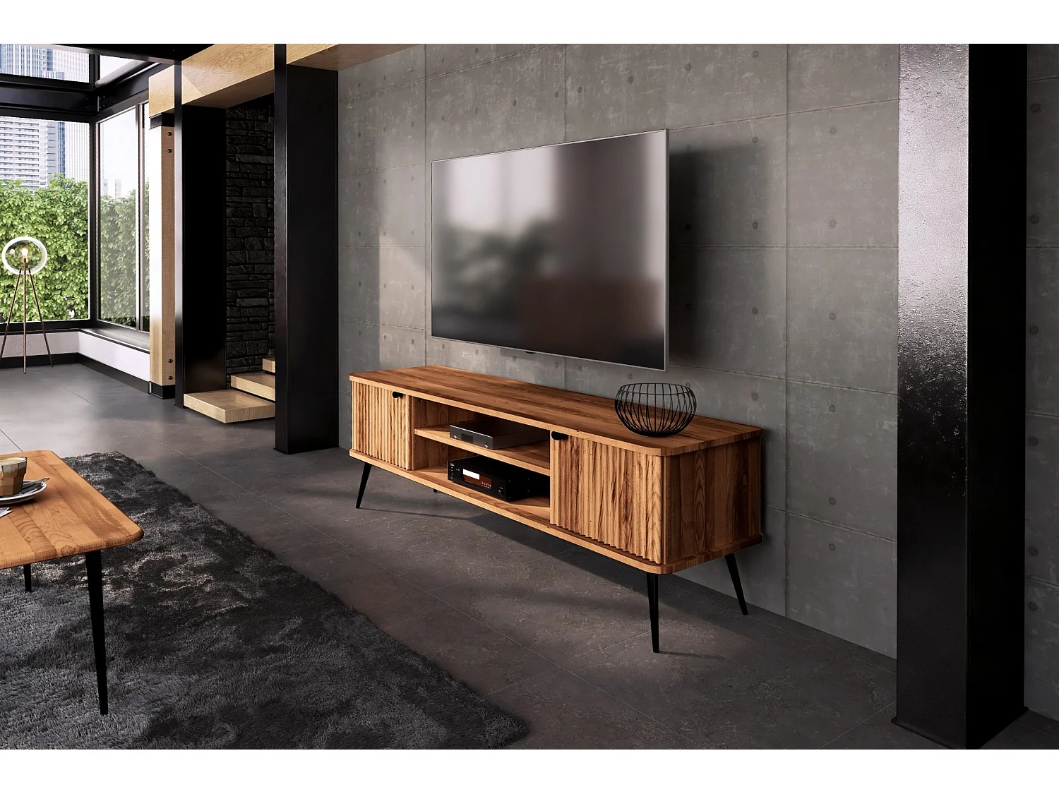 KULA - TV-Möbel mit Welltüren aus Kernbuche naturgeölt