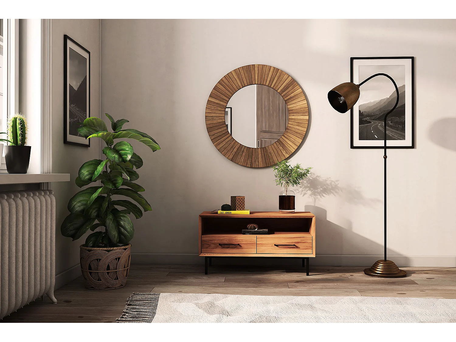 ABIES - Meuble TV avec tiroirs en cœur de hêtre huilé naturel