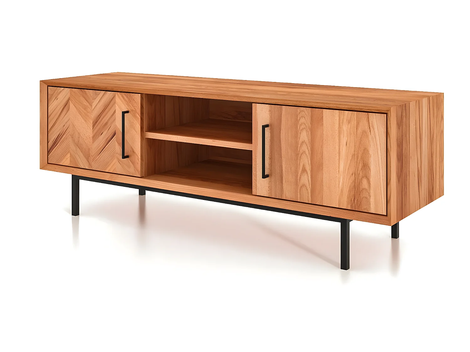 ABIES - Meuble TV avec portes en bois en cœur de hêtre huilé naturel