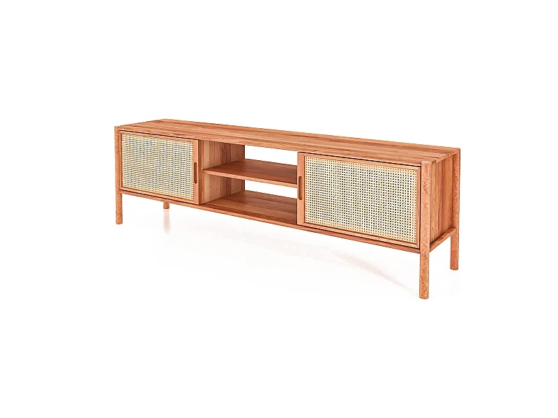 POLA - TV-Möbel mit Rattantüren aus Kernbuche naturgeölt
