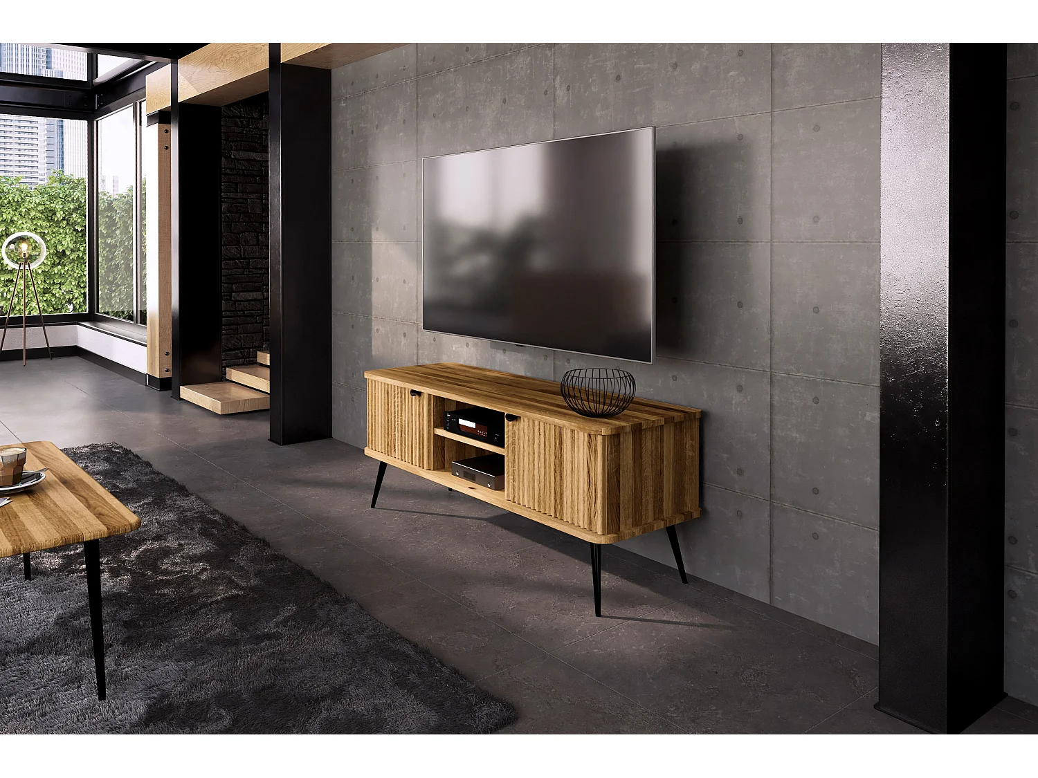 KULA - TV-Möbel mit Welltüren aus Wildeiche naturgeölt